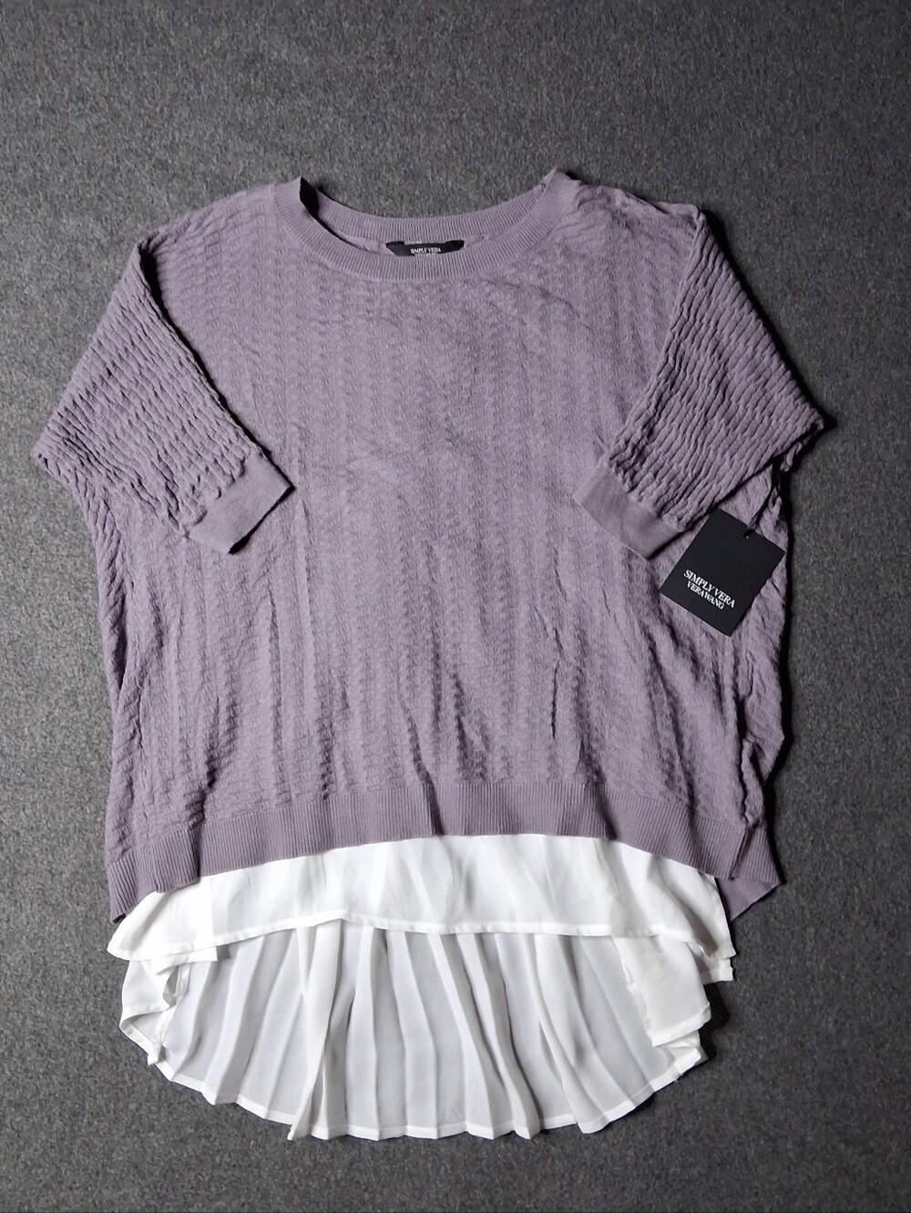 NWT Simply Vera Vera Wang Minimalist Bloom Layered Split Back Pleated Sweater XS